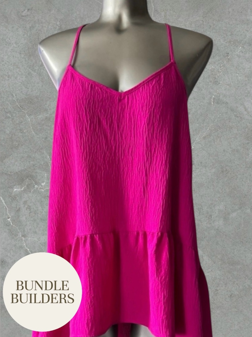 $8 Add-on | Bright Pink Spaghetti-Strap Tiered Tunic